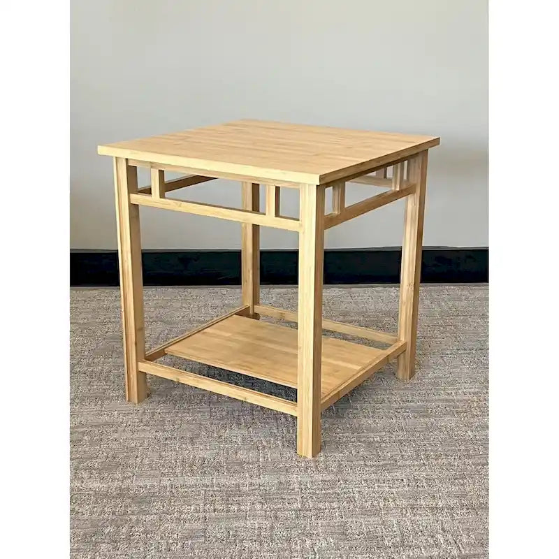 Table d'appoint Zen Japandi en bois naturel avec étagère de rangement ouverte