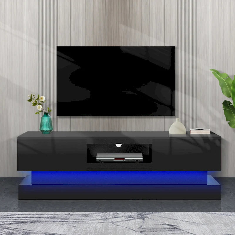 High Glossy Front Modern TV Stand With LED Lights - 15.75 x 51.18 x 19.68