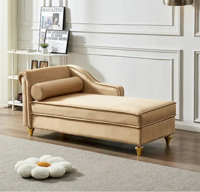 Modern Velvet Upholstery Chaise Lounge Chair with Storage - 29.90 x 60.60 x 27.50