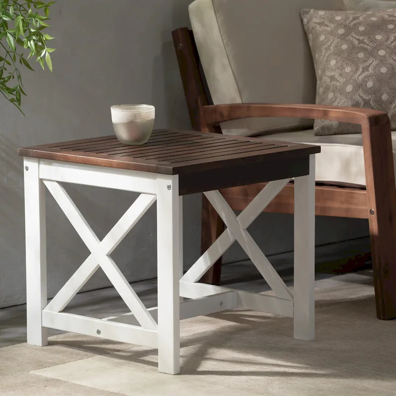 Table d'appoint carrée de style fermier en acacia - 19,75P x 19,75L x 18,75H