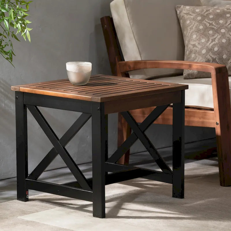 Table d'appoint carrée de style fermier en acacia - 19,75P x 19,75L x 18,75H