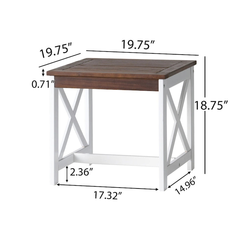 Table d'appoint carrée de style fermier en acacia - 19,75P x 19,75L x 18,75H