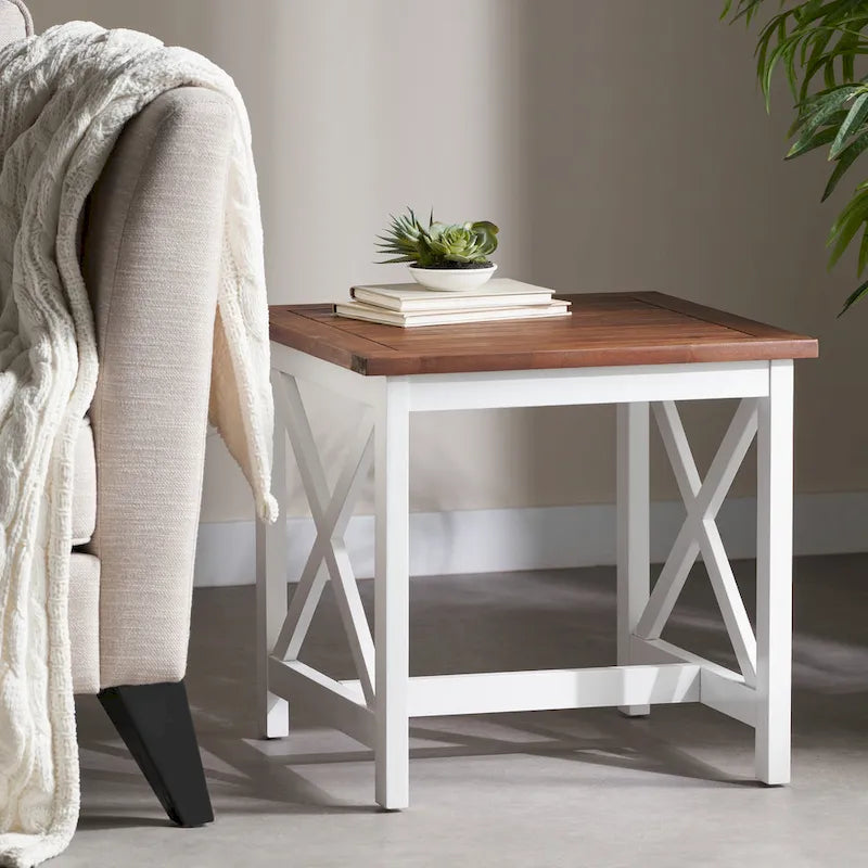 Table d'appoint carrée de style fermier en acacia - 19,75P x 19,75L x 18,75H