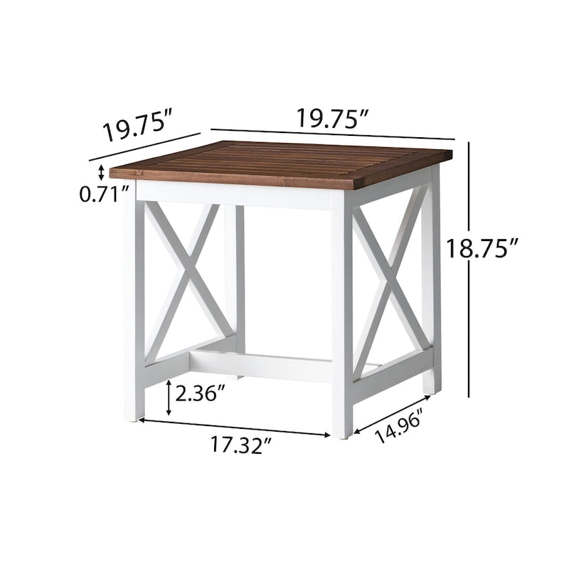Table d'appoint carrée de style fermier en acacia - 19,75P x 19,75L x 18,75H