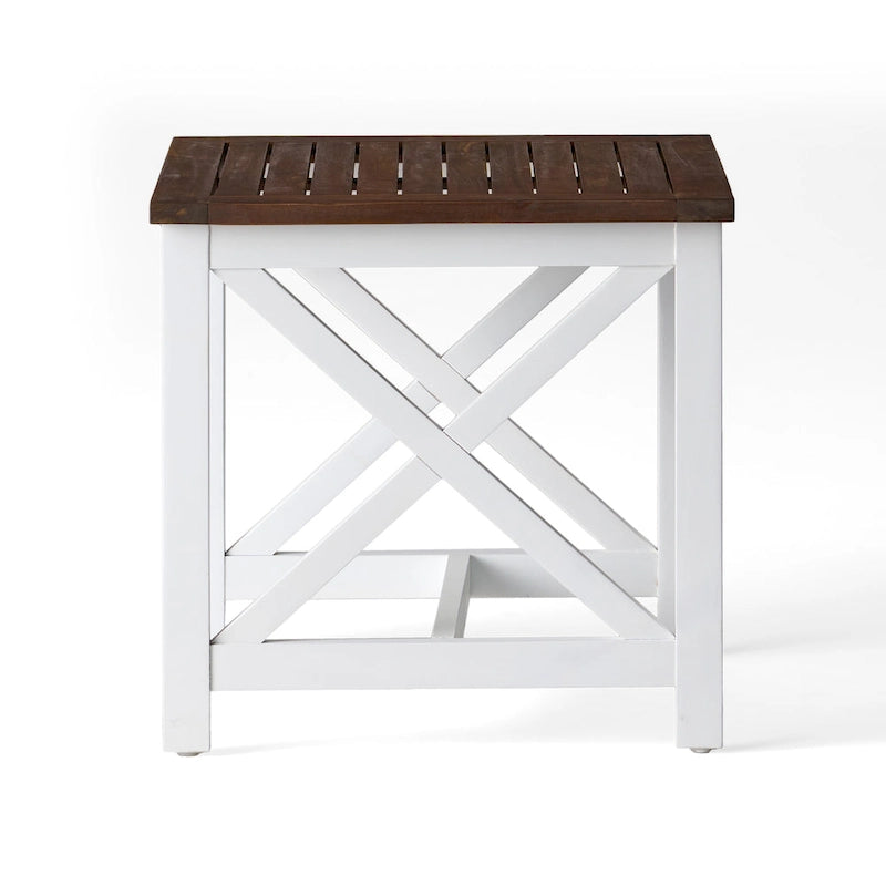 Table d'appoint carrée de style fermier en acacia - 19,75P x 19,75L x 18,75H