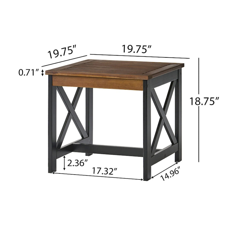 Table d'appoint carrée de style fermier en acacia - 19,75P x 19,75L x 18,75H