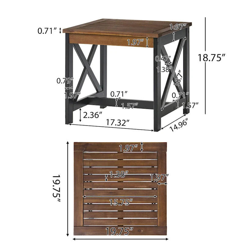 Table d'appoint carrée de style fermier en acacia - 19,75P x 19,75L x 18,75H