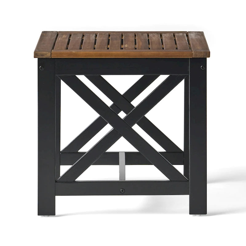 Table d'appoint carrée de style fermier en acacia - 19,75P x 19,75L x 18,75H