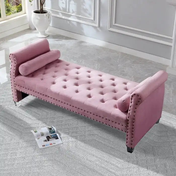 Banc de lit extra long capitonné en velours Tiffiany Luxury