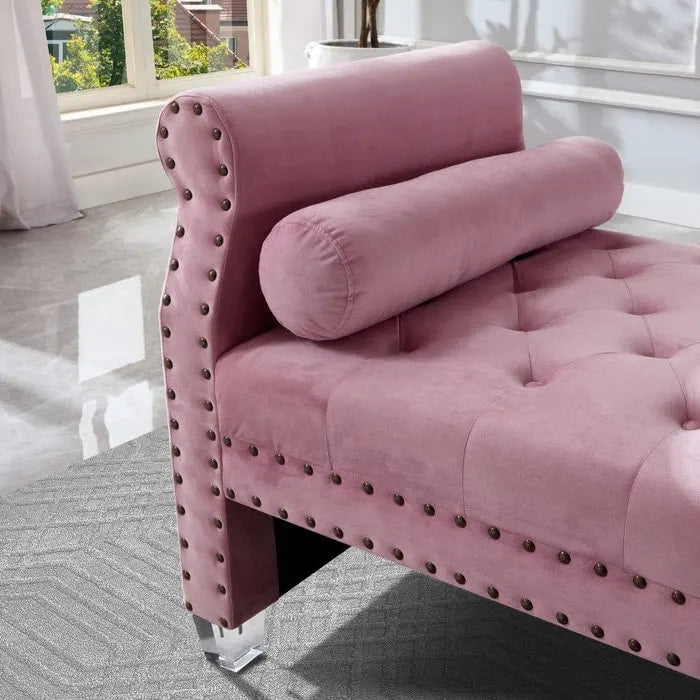Banc de lit extra long capitonné en velours Tiffiany Luxury