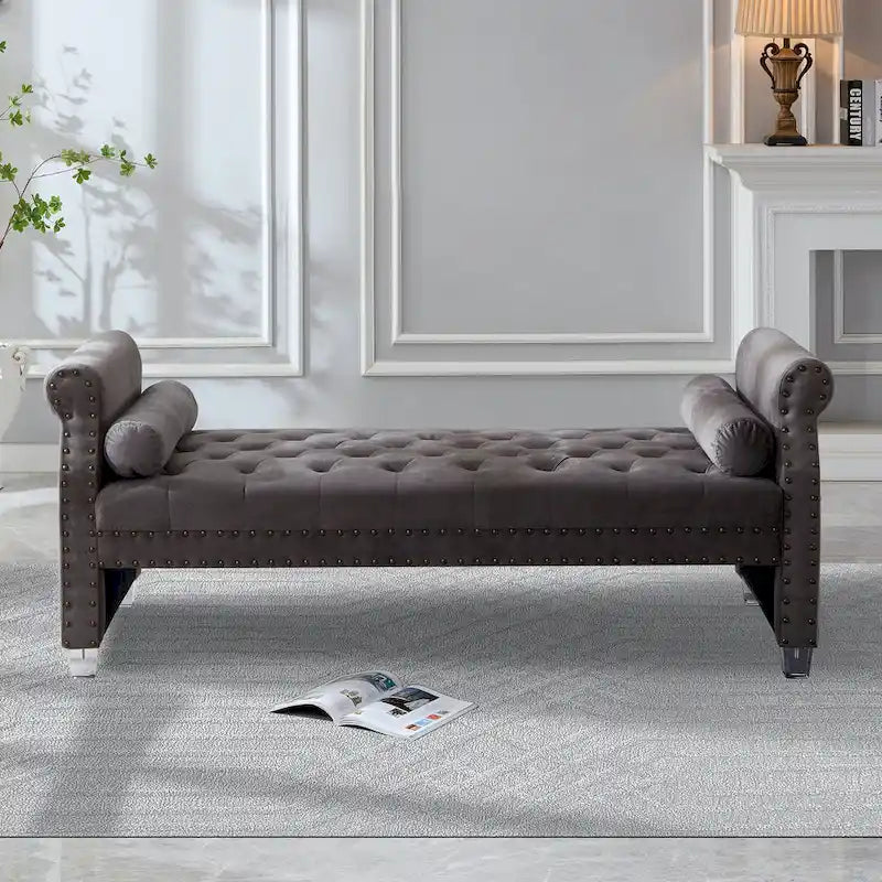 Banc de lit extra long capitonné en velours Tiffiany Luxury