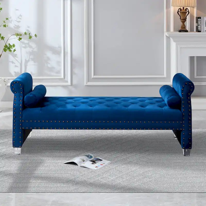 Banc de lit extra long capitonné en velours Tiffiany Luxury