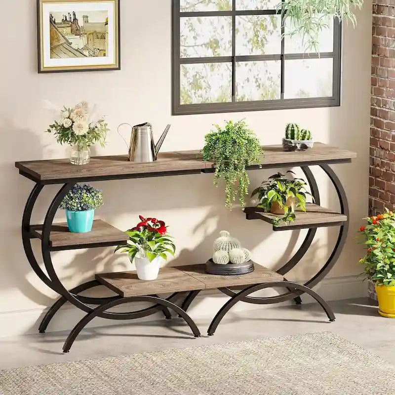 Petite Table d'appoint Industrielle à 3 Niveaux pour Canapé – Meuble d'appoint Rustique en Métal et Bois