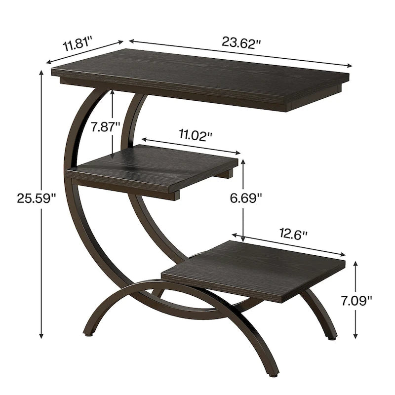 Petite Table d'appoint Industrielle à 3 Niveaux pour Canapé – Meuble d'appoint Rustique en Métal et Bois