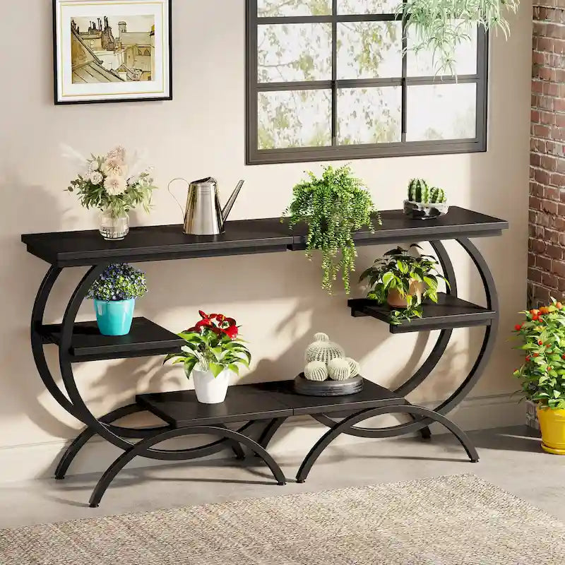 Petite Table d'appoint Industrielle à 3 Niveaux pour Canapé – Meuble d'appoint Rustique en Métal et Bois