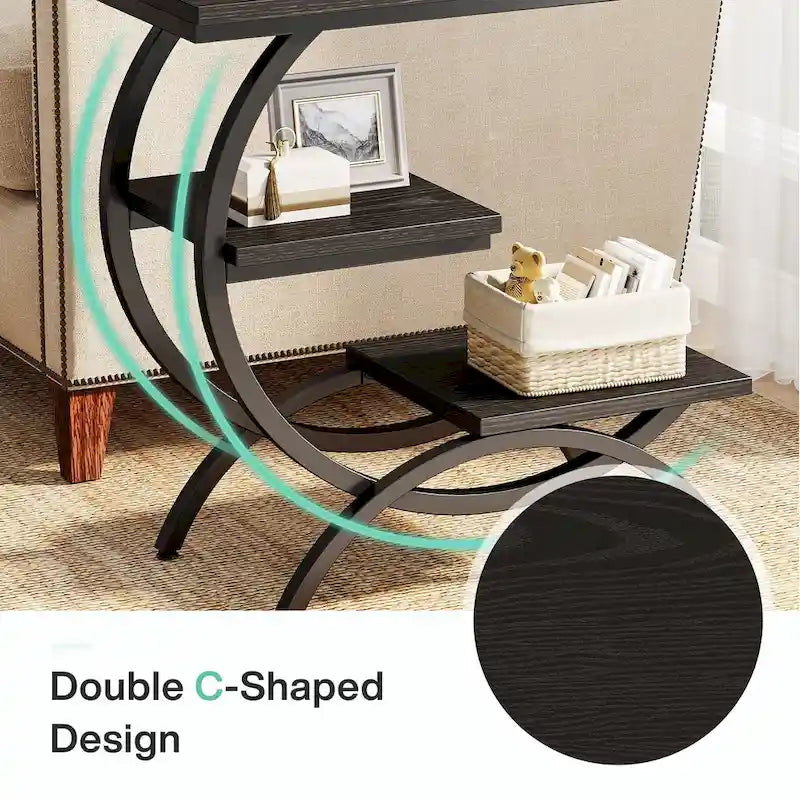 Petite Table d'appoint Industrielle à 3 Niveaux pour Canapé – Meuble d'appoint Rustique en Métal et Bois