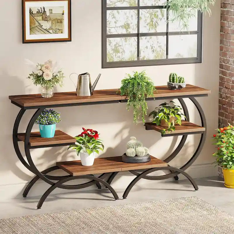 Petite Table d'appoint Industrielle à 3 Niveaux pour Canapé – Meuble d'appoint Rustique en Métal et Bois