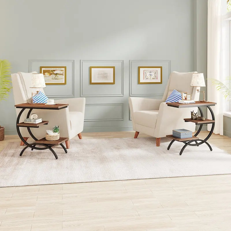Petite Table d'appoint Industrielle à 3 Niveaux pour Canapé – Meuble d'appoint Rustique en Métal et Bois