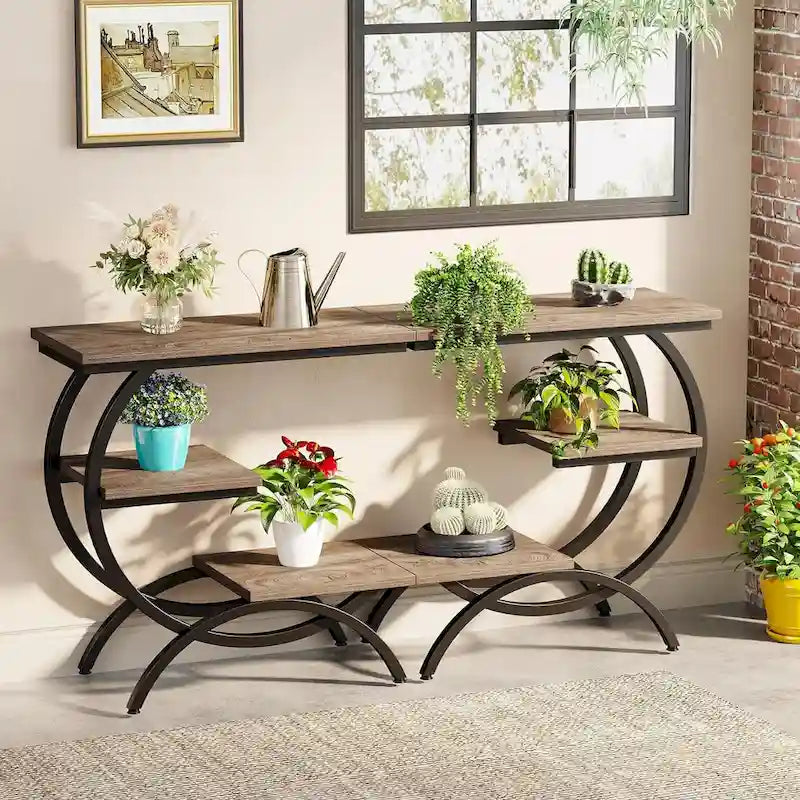 Petite Table d'appoint Industrielle à 3 Niveaux pour Canapé – Meuble d'appoint Rustique en Métal et Bois
