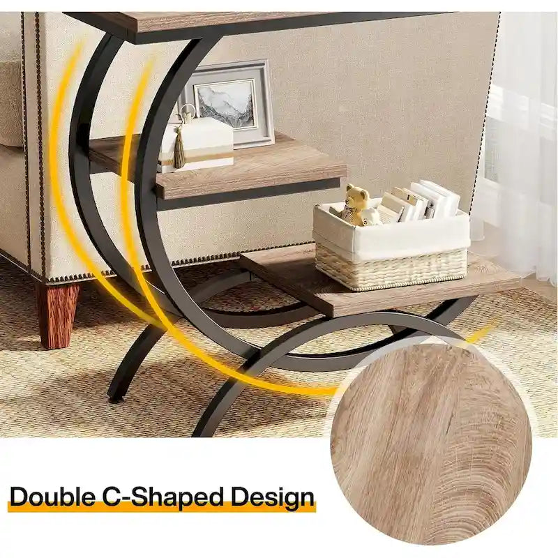 Petite Table d'appoint Industrielle à 3 Niveaux pour Canapé – Meuble d'appoint Rustique en Métal et Bois
