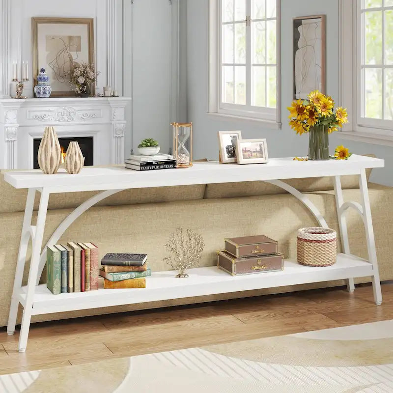 Table console extra longue de 70,8 pouces, tables de canapé étroites avec 2 étagères de rangement