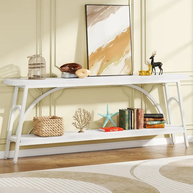 Table console extra longue de 70,8 pouces, tables de canapé étroites avec 2 étagères de rangement