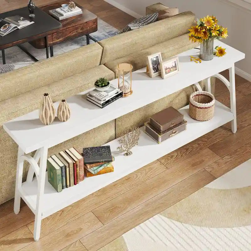 Table console extra longue de 70,8 pouces, tables de canapé étroites avec 2 étagères de rangement