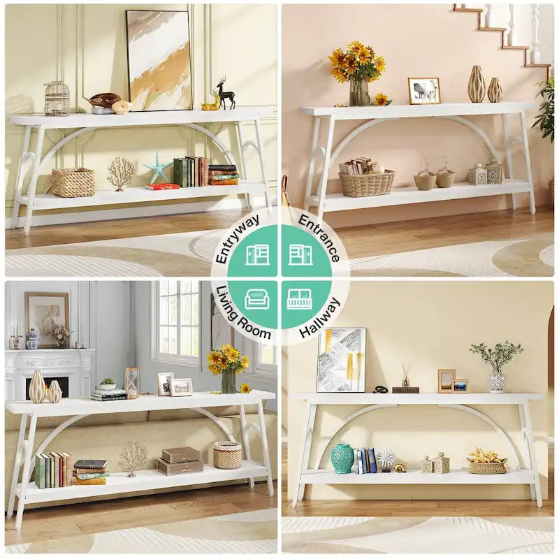 Table console extra longue de 70,8 pouces, tables de canapé étroites avec 2 étagères de rangement