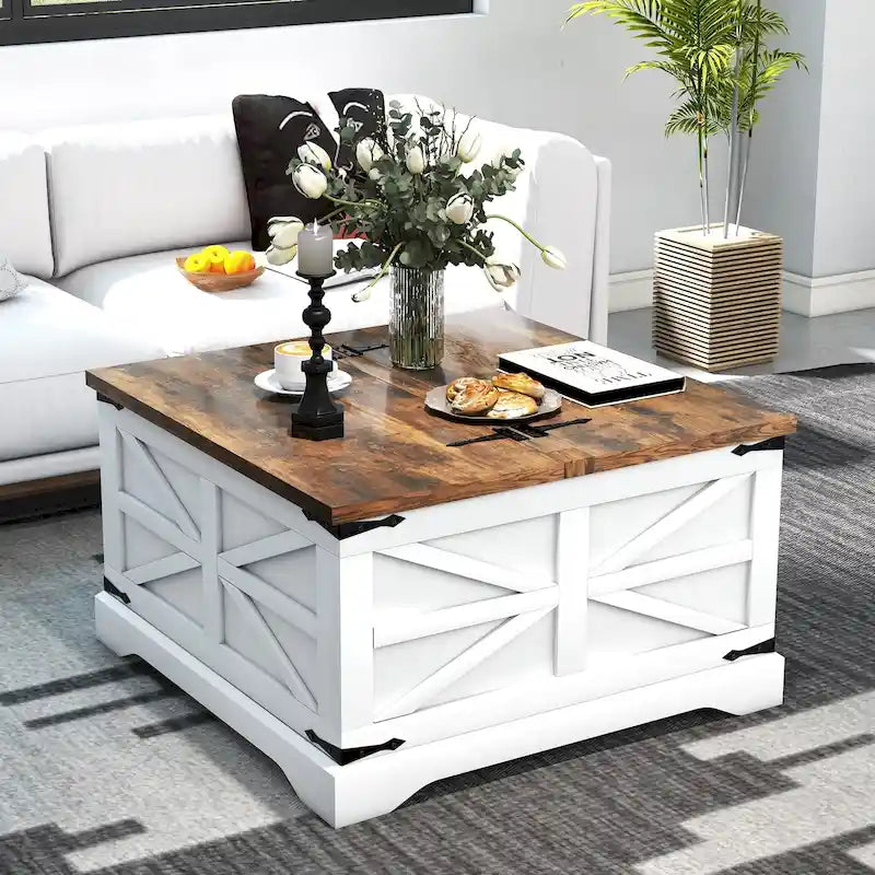Table basse rustique de ferme avec étagère de rangement inférieure et finition bois