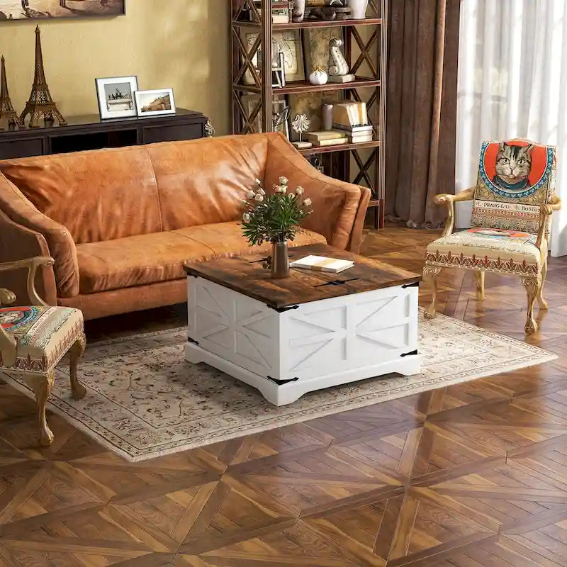 Table basse rustique de ferme avec étagère de rangement inférieure et finition bois