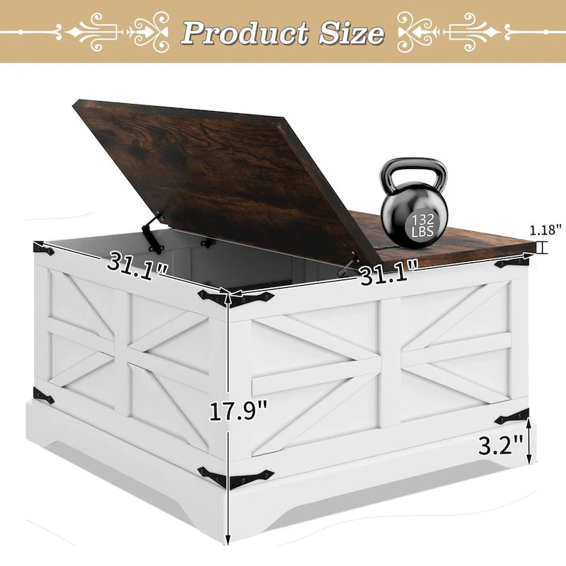 Table basse rustique de ferme avec étagère de rangement inférieure et finition bois