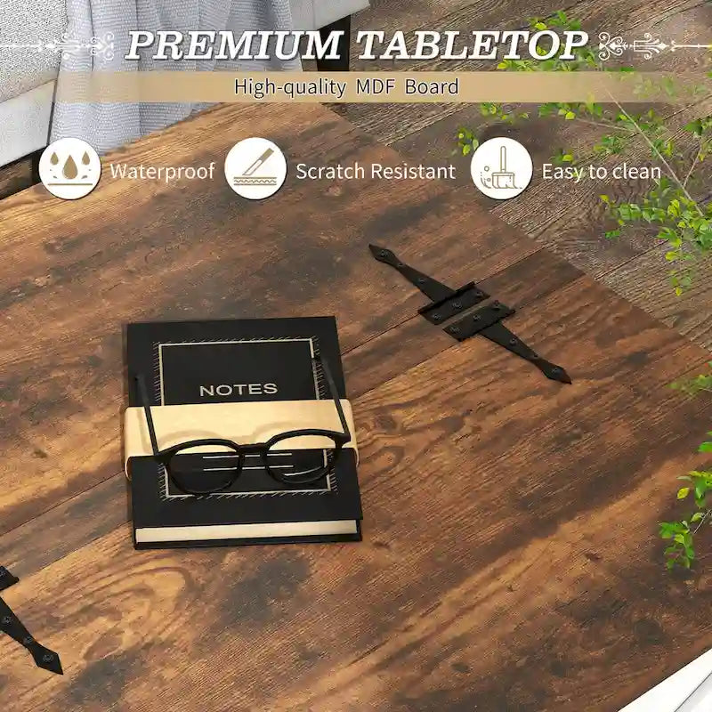 Table basse rustique de ferme avec étagère de rangement inférieure et finition bois