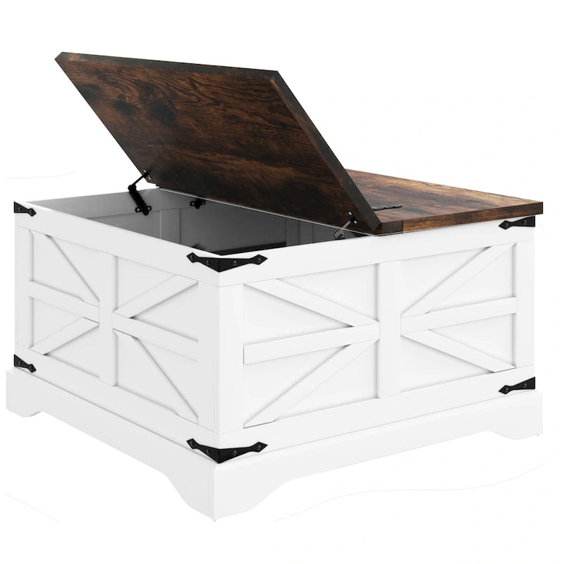Table basse rustique de ferme avec étagère de rangement inférieure et finition bois