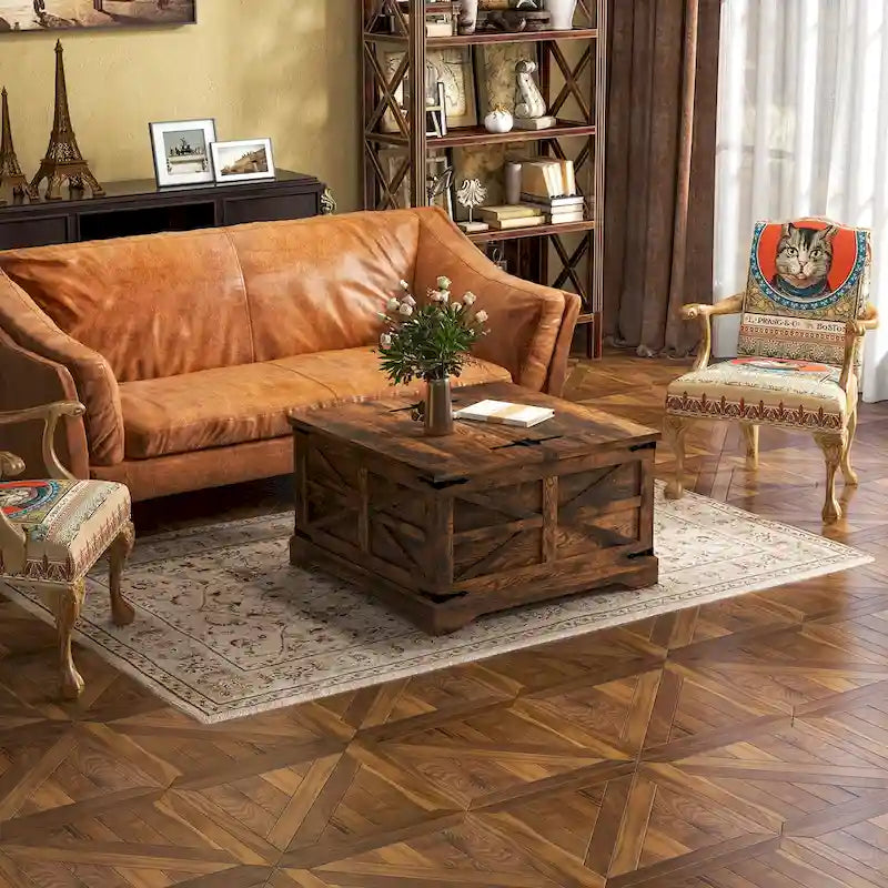 Table basse rustique de ferme avec étagère de rangement inférieure et finition bois
