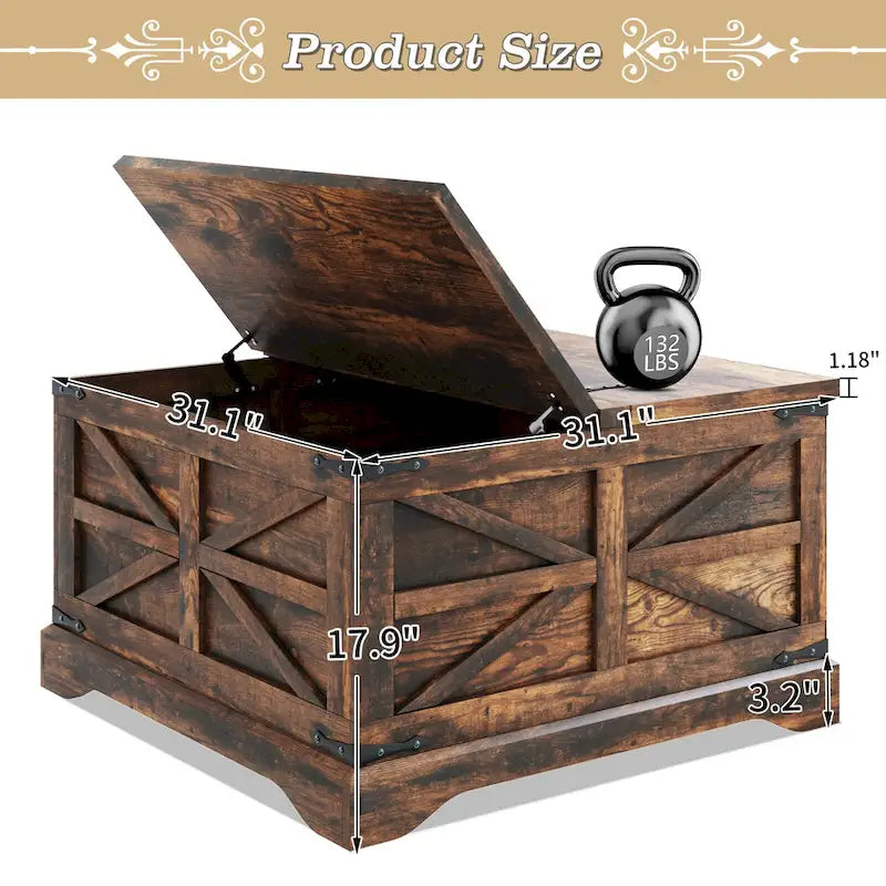 Table basse rustique de ferme avec étagère de rangement inférieure et finition bois