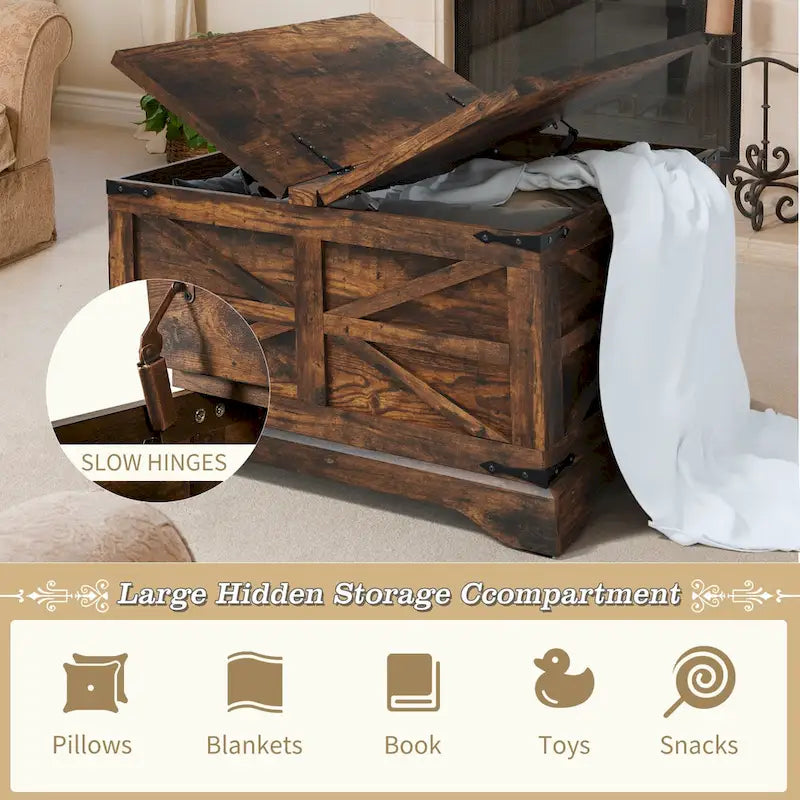 Table basse rustique de ferme avec étagère de rangement inférieure et finition bois