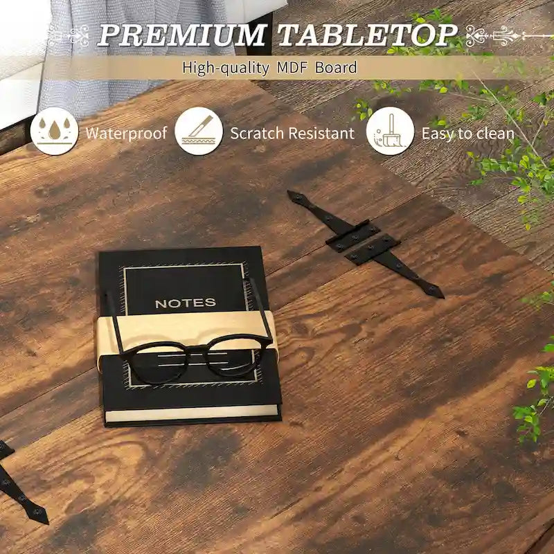 Table basse rustique de ferme avec étagère de rangement inférieure et finition bois
