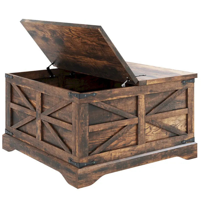 Table basse rustique de ferme avec étagère de rangement inférieure et finition bois