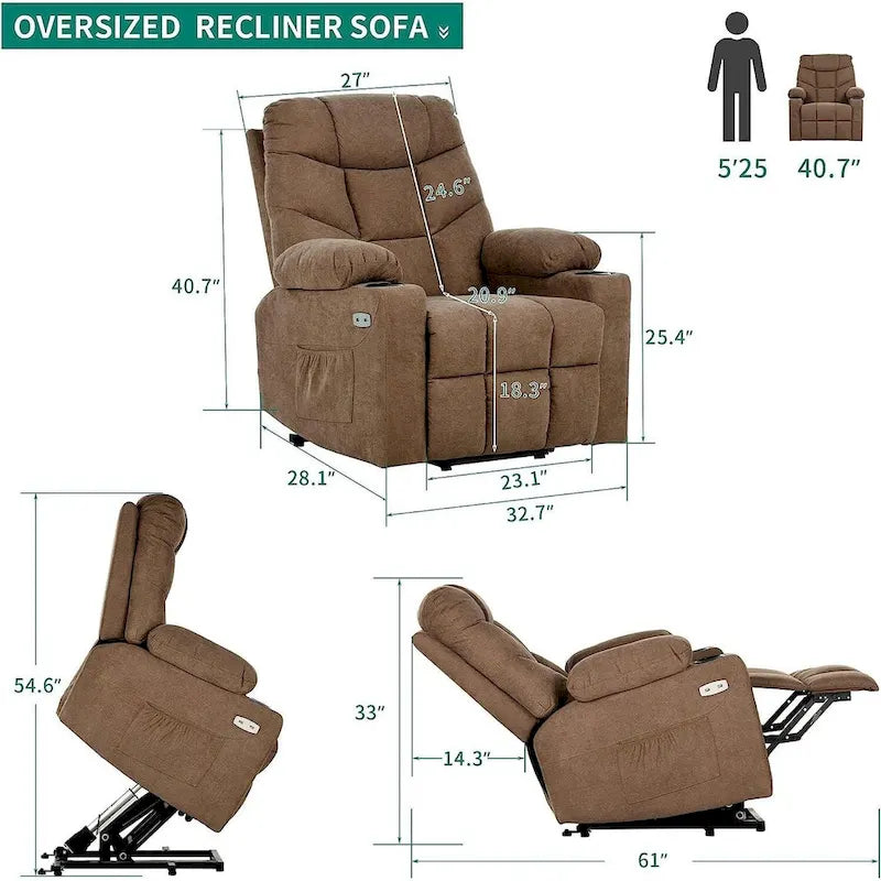 Fauteuil inclinable releveur électrique en tissu pour personnes âgées