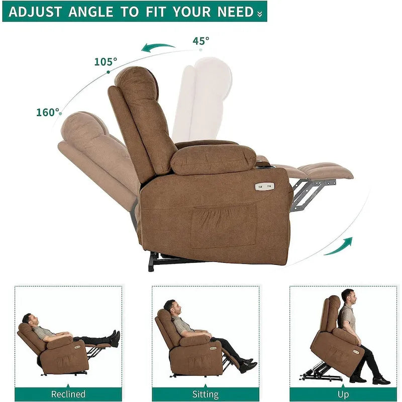 Fauteuil inclinable releveur électrique en tissu pour personnes âgées
