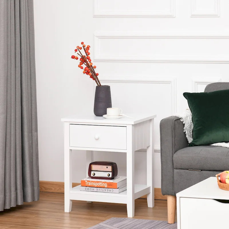 Table de chevet moderne avec tiroir et étagère de rangement – 19,75x13,75x23,5
