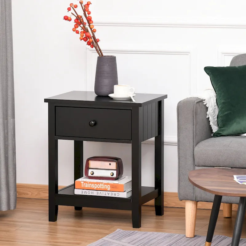 Table de chevet moderne avec tiroir et étagère de rangement – 19,75x13,75x23,5