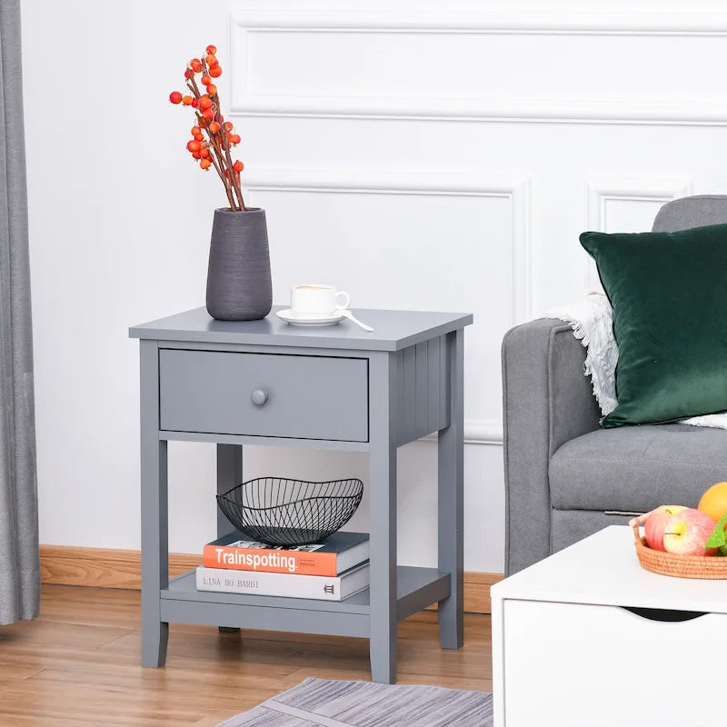 Table de chevet moderne avec tiroir et étagère de rangement – 19,75x13,75x23,5
