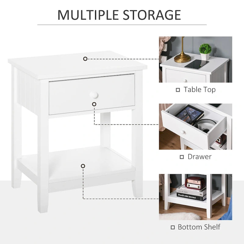Table de chevet moderne avec tiroir et étagère de rangement – 19,75x13,75x23,5