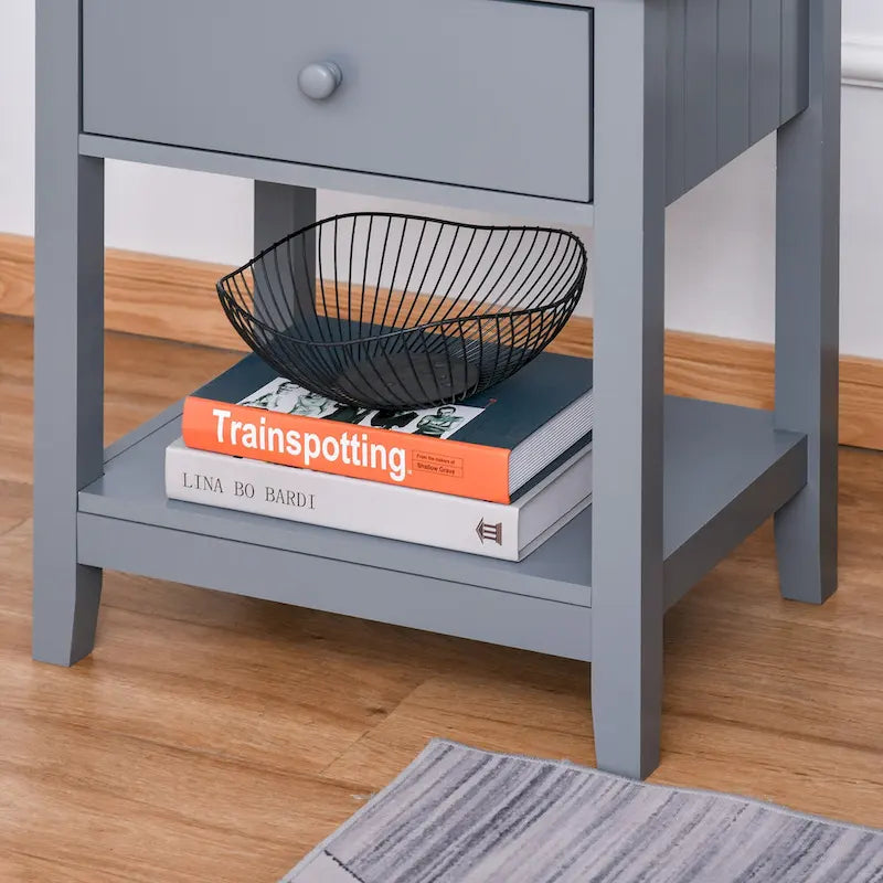 Table de chevet moderne avec tiroir et étagère de rangement – 19,75x13,75x23,5