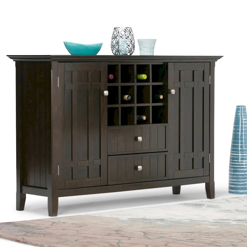 BUFFET-BAHUT TRANSITIONNEL EN BOIS MASSIF DE 54 POUCES AVEC RANGEMENT À VIN - 54 L x 17 P x 36 H