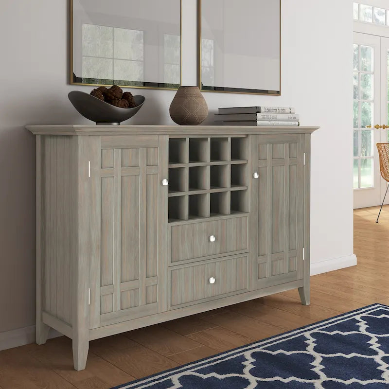 BUFFET-BAHUT TRANSITIONNEL EN BOIS MASSIF DE 54 POUCES AVEC RANGEMENT À VIN - 54 L x 17 P x 36 H