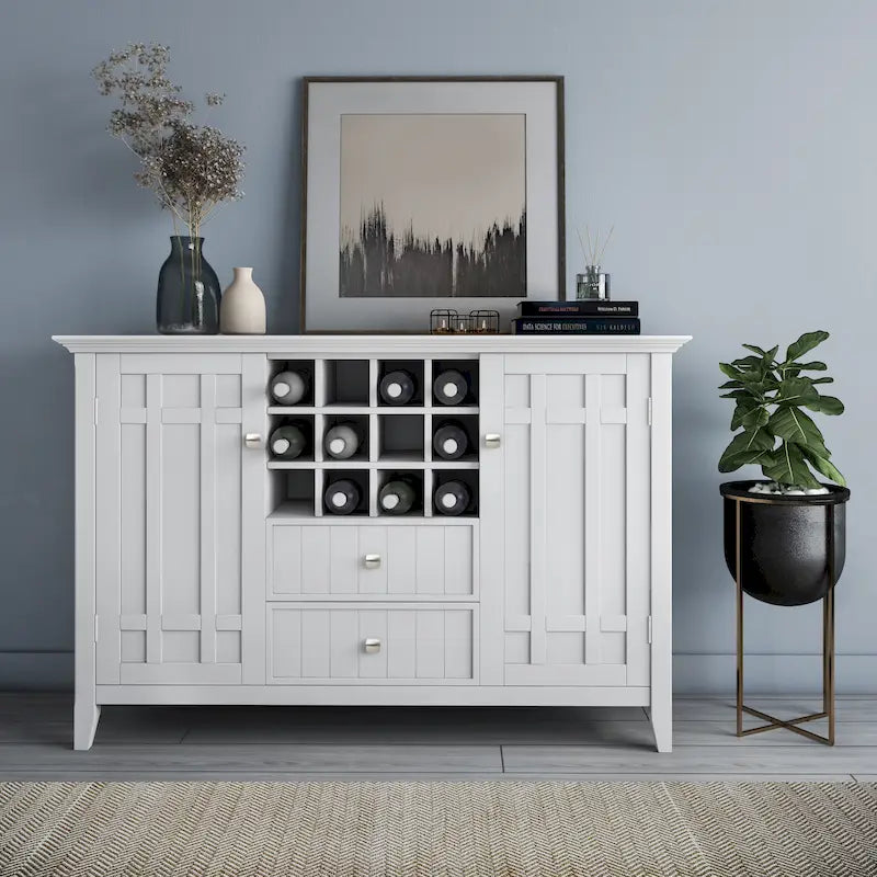 BUFFET-BAHUT TRANSITIONNEL EN BOIS MASSIF DE 54 POUCES AVEC RANGEMENT À VIN - 54 L x 17 P x 36 H