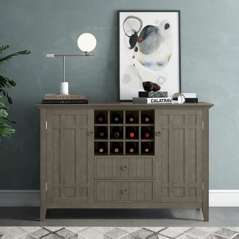 BUFFET-BAHUT TRANSITIONNEL EN BOIS MASSIF DE 54 POUCES AVEC RANGEMENT À VIN - 54 L x 17 P x 36 H