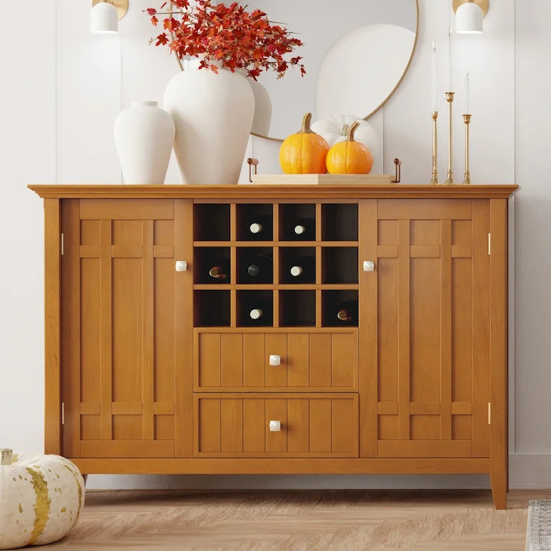 BUFFET-BAHUT TRANSITIONNEL EN BOIS MASSIF DE 54 POUCES AVEC RANGEMENT À VIN - 54 L x 17 P x 36 H